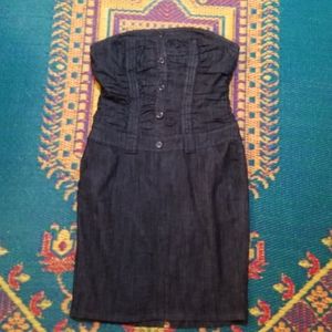 Strapless dark denim zip back dress